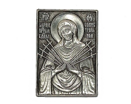 Серебряная икона Российская серебро Семистрельная божья матерь