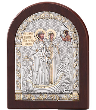 Серебряная Икона Петр и Феврония 84130COL