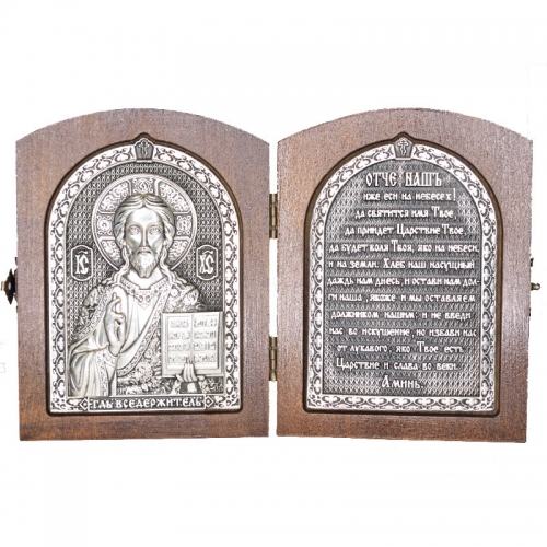 Серебряная икона Российская серебро Складень Иисус Господь